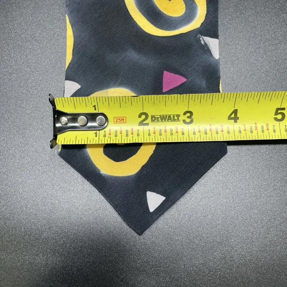 Vtg Marienbad Abstract Swirl Necktie Black Yellow Pink Designer 3.75” Artwear